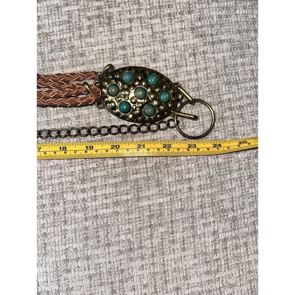 Chico's Belt Faux Turquoise Gem Gold Tone‎ Link Adjustable Western Boho Belt - Picture 4 of 5